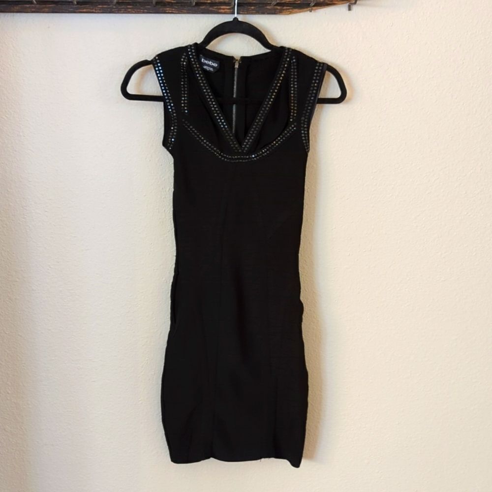Bebe Mesh Sparkle Dress Size Small Black Sequins Mesh dress Golden 3